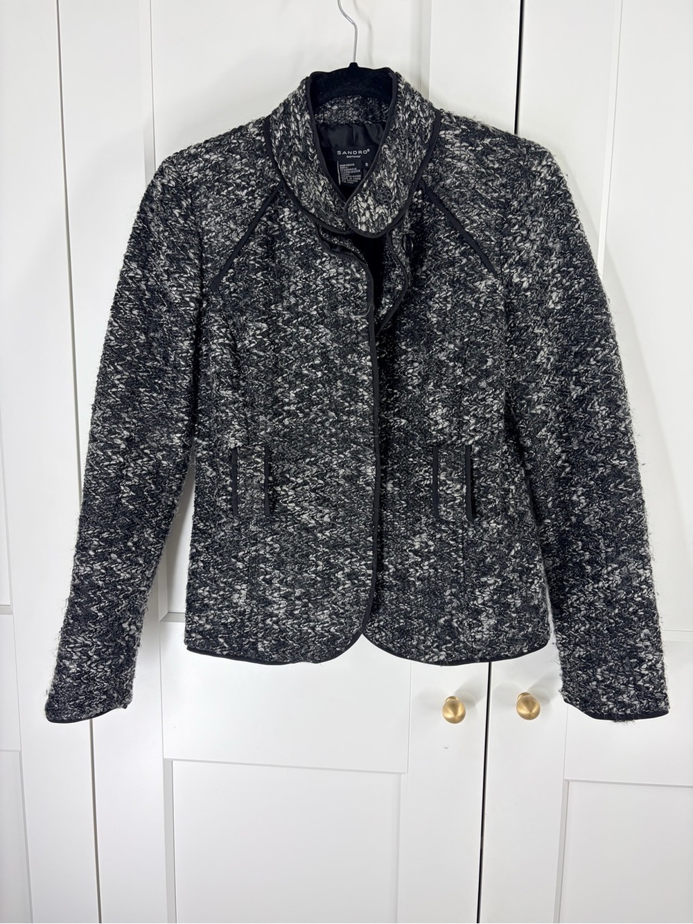 Sandro Black and White Tweed Blazer Jacket | S